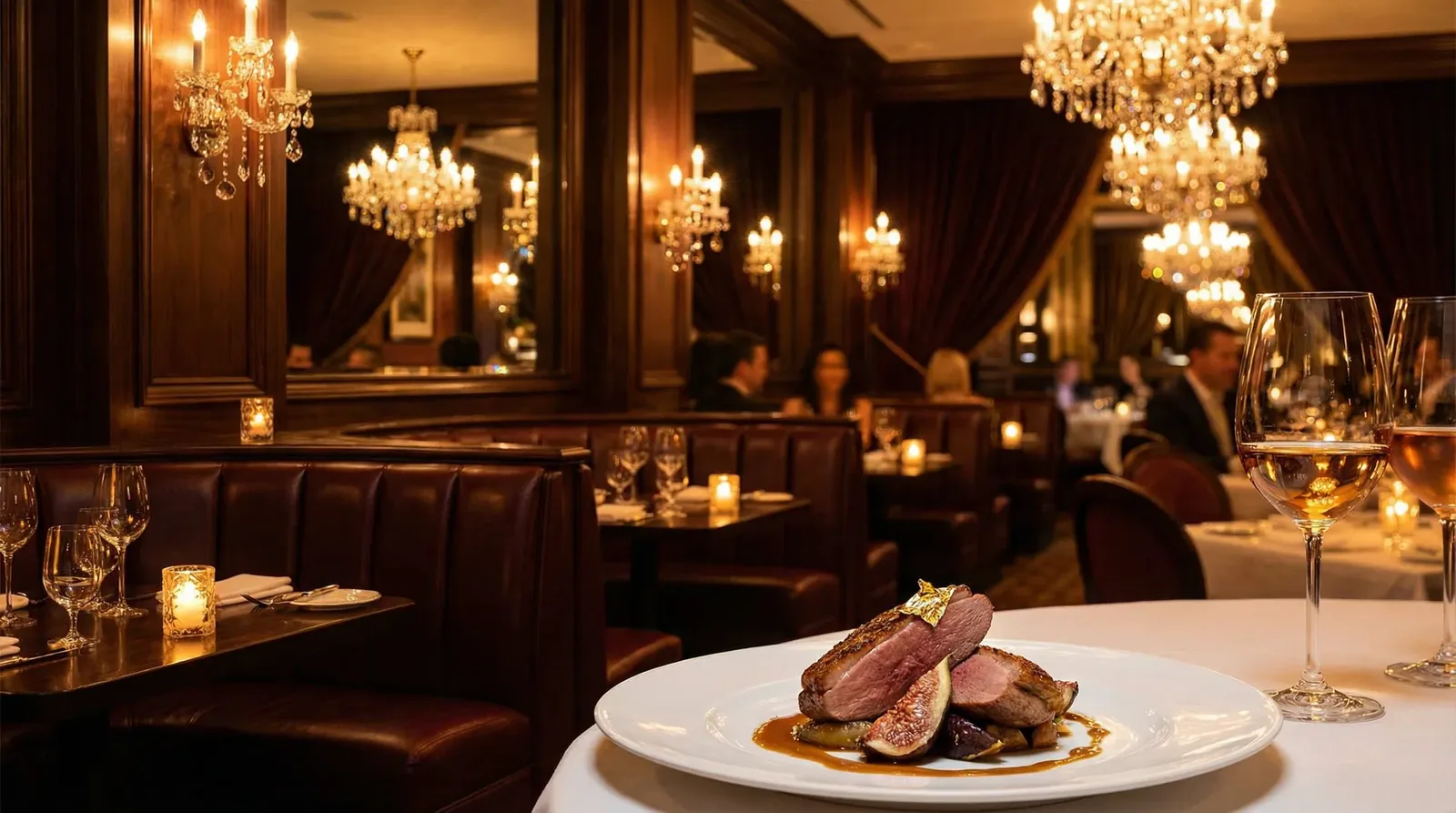 A Las Vegas buffet spread with carved meats, seafood and desserts under warming lights