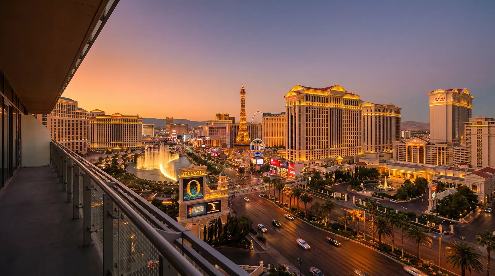 The Las Vegas Strip in February light, hotels and signs along Las Vegas Boulevard