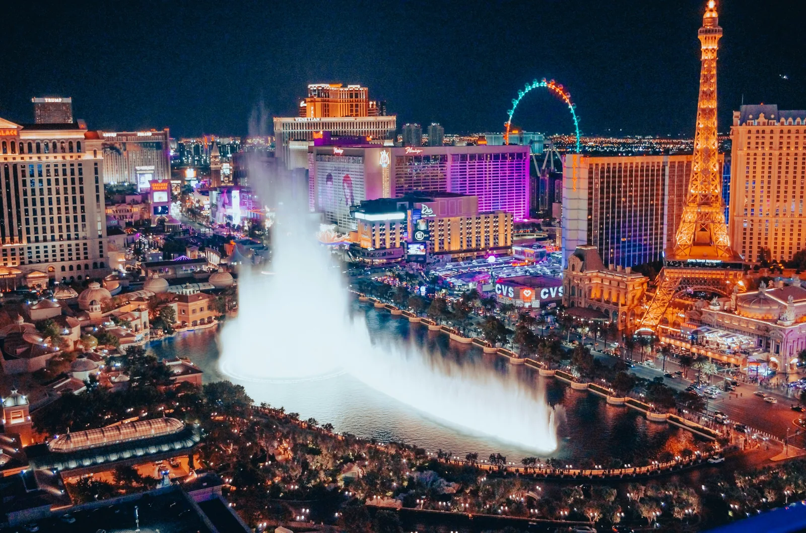 The Las Vegas Strip at night, the race course for the Rock 'n' Roll half marathon and 10K