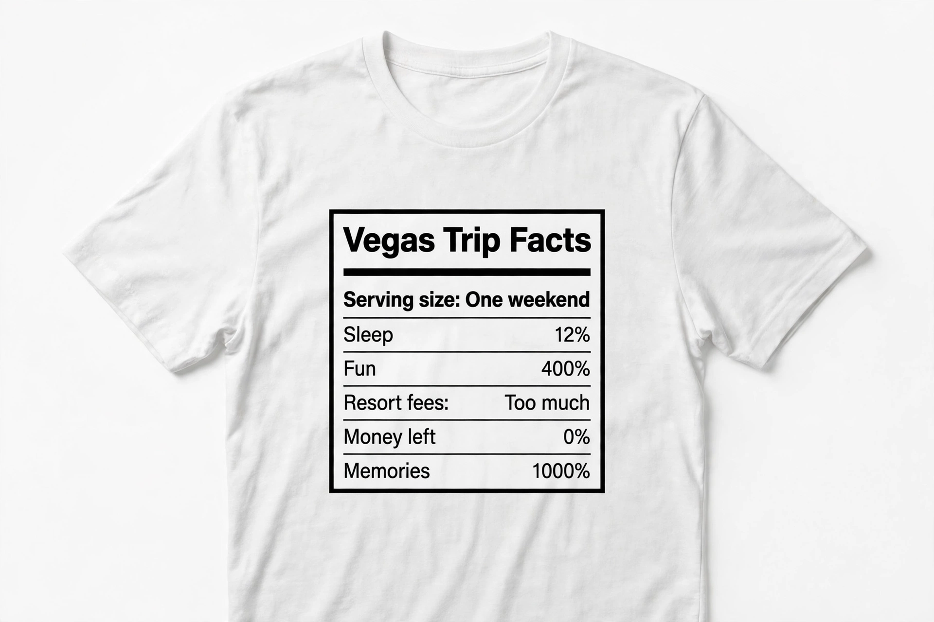 Vegas Trip Facts Tee, nutrition label design